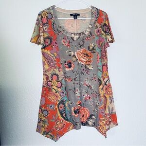 🍓 Style & Co. Floral Asymmetrical Boho Studded Embellished Floral Tunic Small